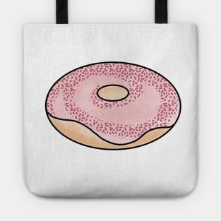 Donut Pink Donut Cute Coffee Dates Pastry Yummy Donut with Sprinkles and Frosting Doughnut Baked Goods for Donut Lovers and Foodies Delicious and Tasty Icing to Eat with Your Morning Coffee Tote