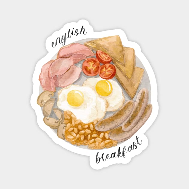 English Breakfast Platter Watercolour Painting Magnet by Flowering Words