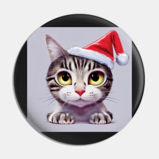 Santa Cat in Father Christmas Hat Pin