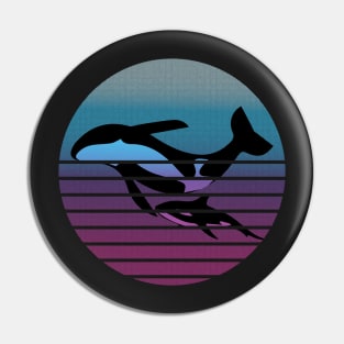 Orca Killer Whale Family - Vintage Retro Art Gift For Ocean lover Pin