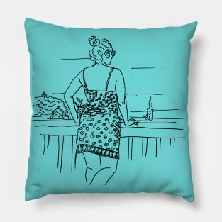 Plant Girl is waiting for her coffee at the beach house Pillow