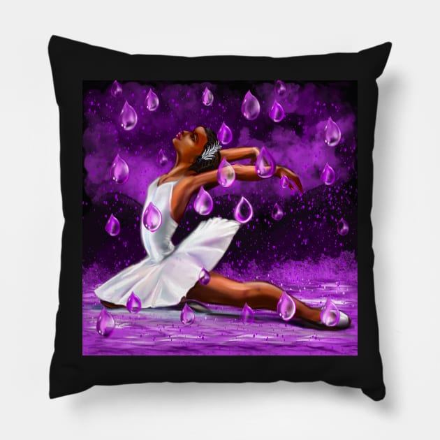 African American ballerina in the rain 2022, mermaid among raindrops falling into Water. The best Gifts for black women 2022 Pillow by Artonmytee
