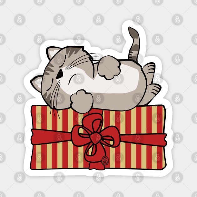Cat on Gift Package Magnet by Sue Cervenka