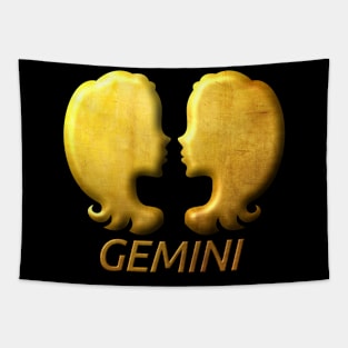 Golden Gemini Zodiac Sign Relief Stamped In Gold Tapestry