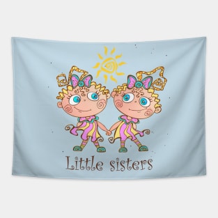 Two Little Sisters Hand Drawn Tapestry