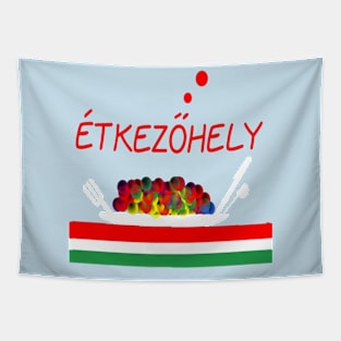 Hungary Eatery Design on Light Blue Background Tapestry