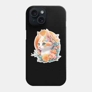 Cute Colorful Vivid Flowers Orange Cat Phone Case