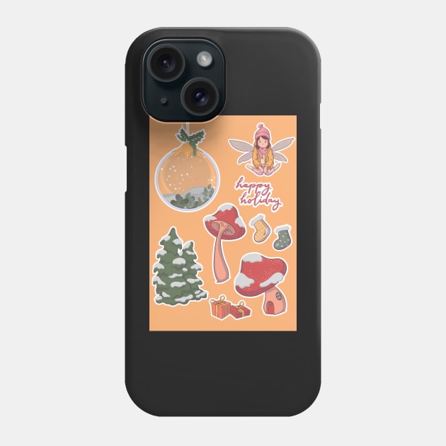 Sticker Set Fairy Christmas Mushroom House Phone Case by Gernatatiti