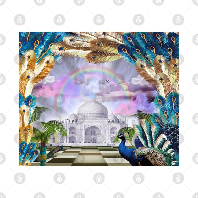 Peacock and Taj Mahal With Rainbow by ERArts