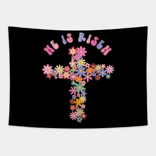 He Is Risen Easter Cross Christians Religious Hippie Groovy Tapestry