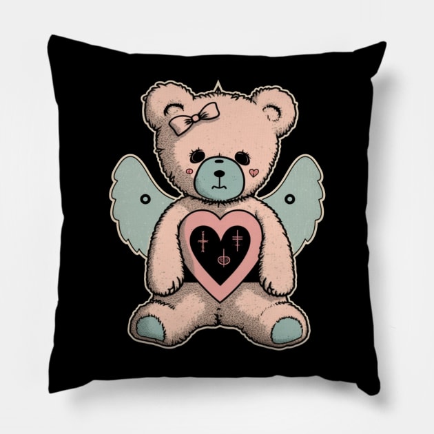 Gothic Sad Bear Creepy Spooky Kawaii Bear Pillow by RetroZin