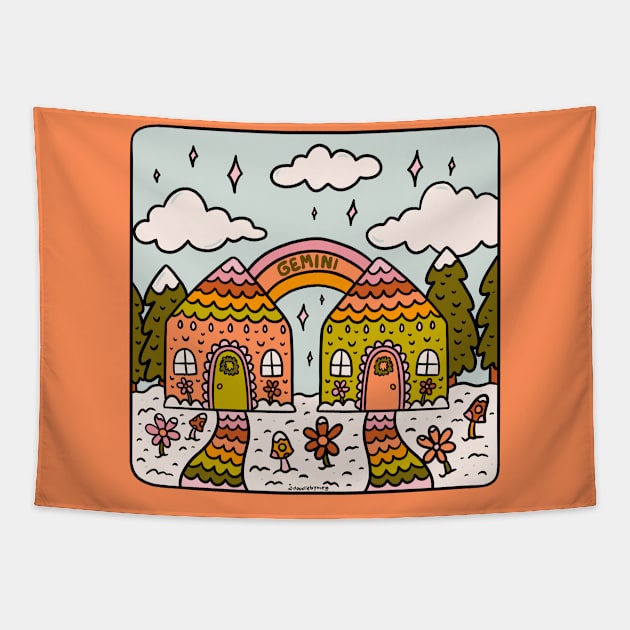 Gemini Gingerbread House Tapestry by Doodle by Meg