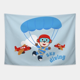 Vector illustration of a cute skydiver Tapestry