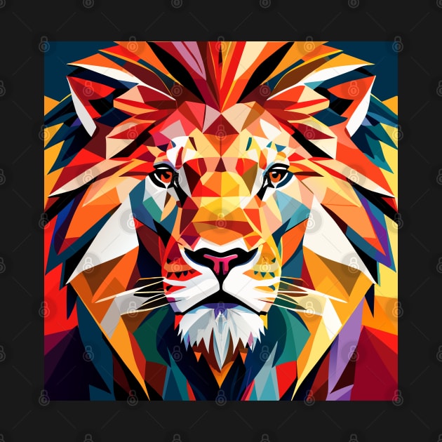 Low polygon Lion geometric pattern on abstract background by Origami Fashion