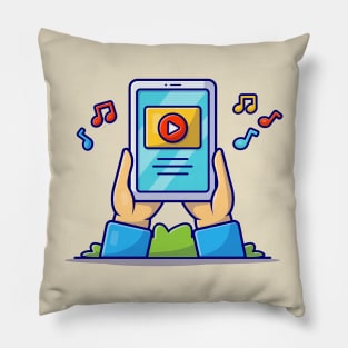 Online Music Video On Tablet Cartoon Vector Icon Illustration Pillow