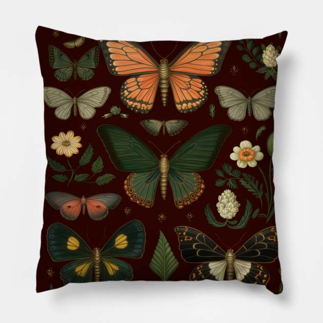 Mystical butterflies among flowers Pillow by Elizabeth Aurora