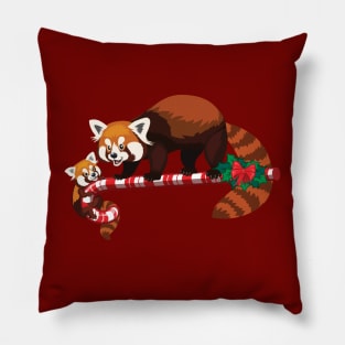 Red Pandas on Candy Cane Pillow