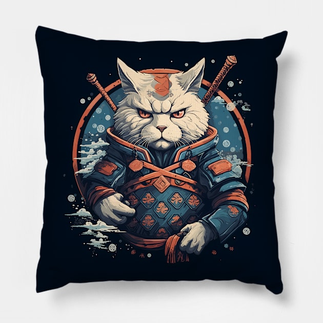 White Cat Samurai Pillow by pako-valor