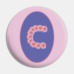 Letter C Pink Gerbera Daisy Monogram Pin