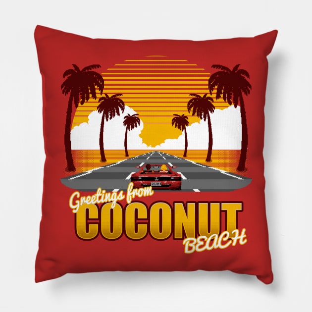 Greetings from Coconut Beach Pillow by RetroFreak