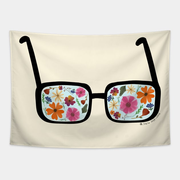 Pressed flowers reading glasses Tapestry by SanMade