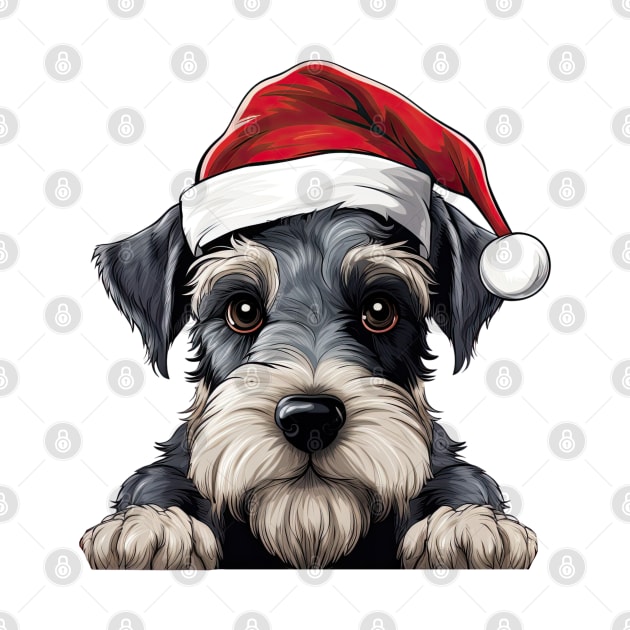 Christmas Peeking Miniature Schnauzer Dog by Chromatic Fusion Studio