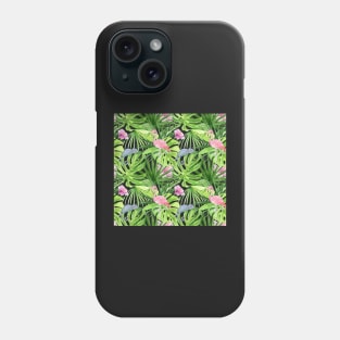 Tropical Jungle Pattern with Flamingos and Chameleons Phone Case