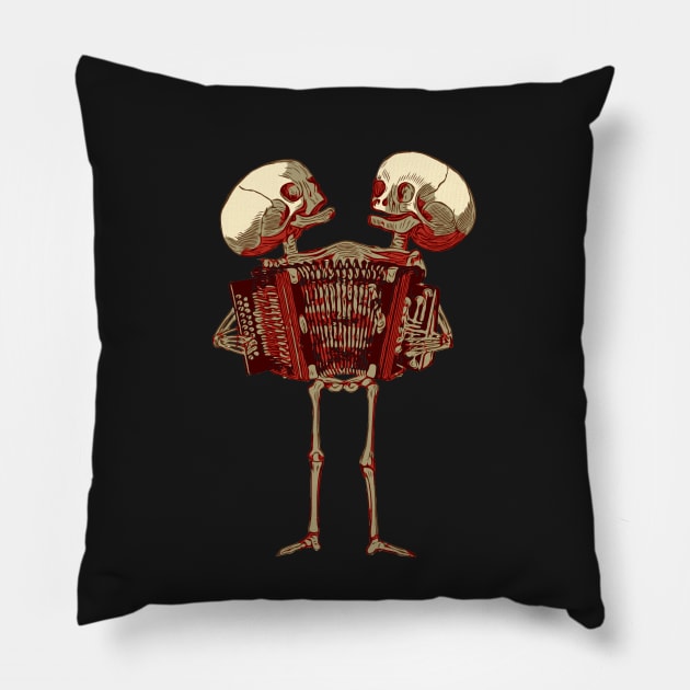 Siamese Twins Skeleton Playing The Accordion Pillow by blackjackdavey