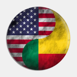 USA and Benin Dual Flag Yin Yang Combination Pin