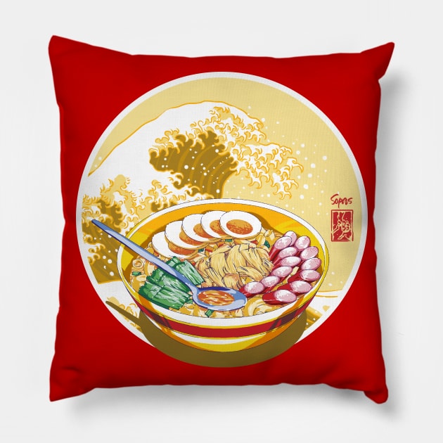 Pinoy Food - The Great Sopas Wave of the Philippines (Gold Version) Pillow by pinoytee