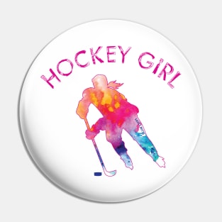 Hockey Girl Watercolor Pin