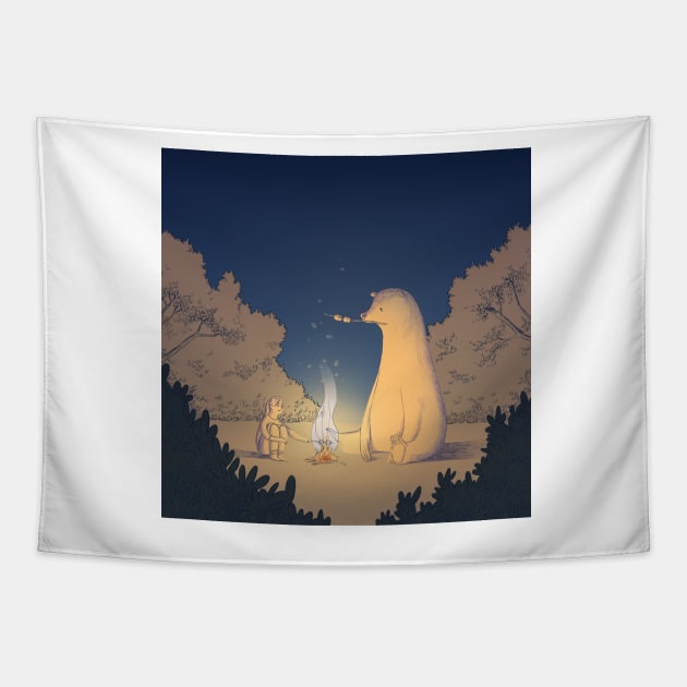 Camping in the Woods Tapestry by rotemdraws