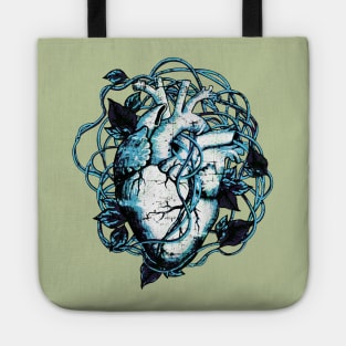 Blue, Human heart and climbing plant, nature and garden lovers, Anatomy illustration art Tote