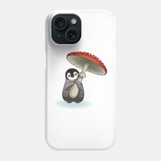 Happy emperor penguin chick with mushroom Phone Case