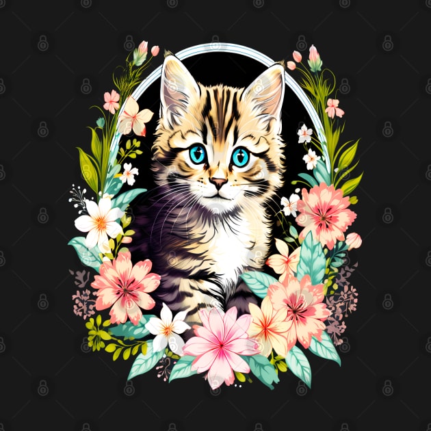 Tiger Striped kitten Surrounded by Beautiful Spring Flowers by BirdsnStuff