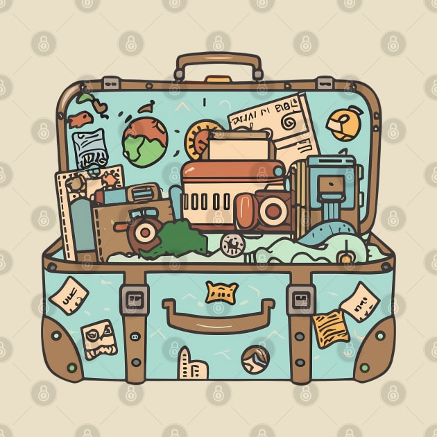 A vintage suitcase with travel stickers by design/you/love