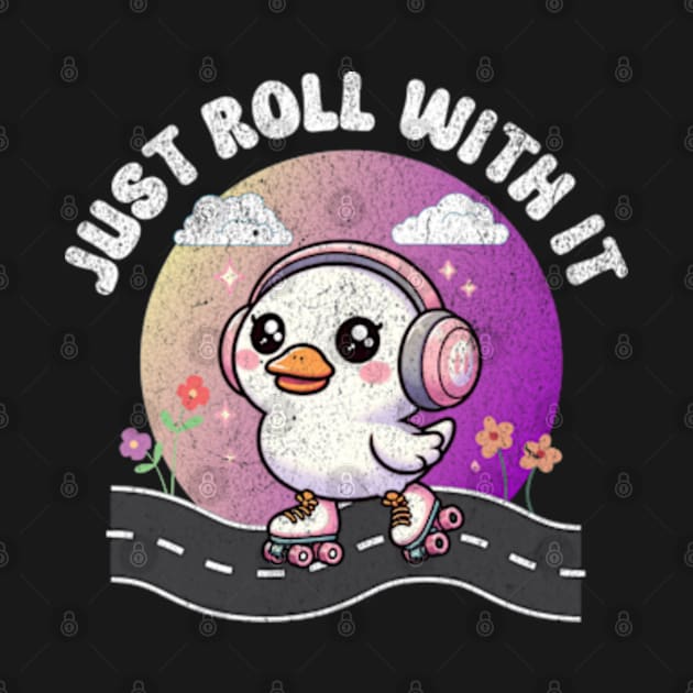 Just Roll With It Funny Rollerskating Goose Cute Kawaii by Lavender Celeste