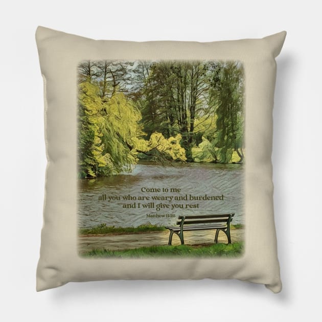 Come to me, all you who are weary and burdened, and I will give you rest - Matthew 11:28 Pillow by FTLOG