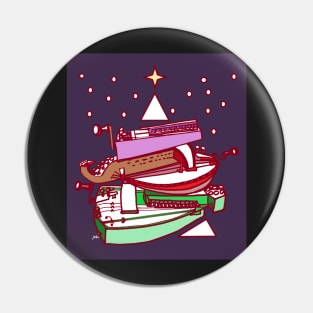 Pile of Hurdy Gurdies Christmas Card Pin