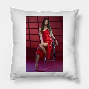 Glamour of a lady in red dress Pillow