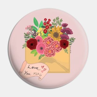 Love You floral mail Pin