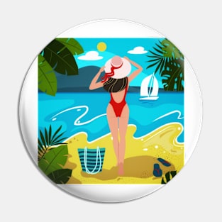 Silhouette of romantic girl in red swimsuit Pin