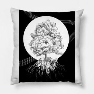 Tree Sprouting from the Hand of God with Geometrical Shapes Pillow