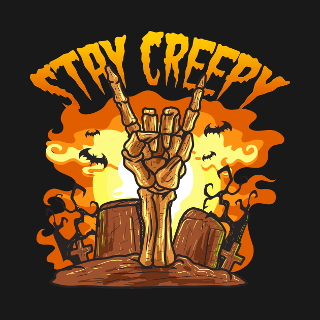 Stay Creepy Halloween Skeleton Graveyard Design by guitar75