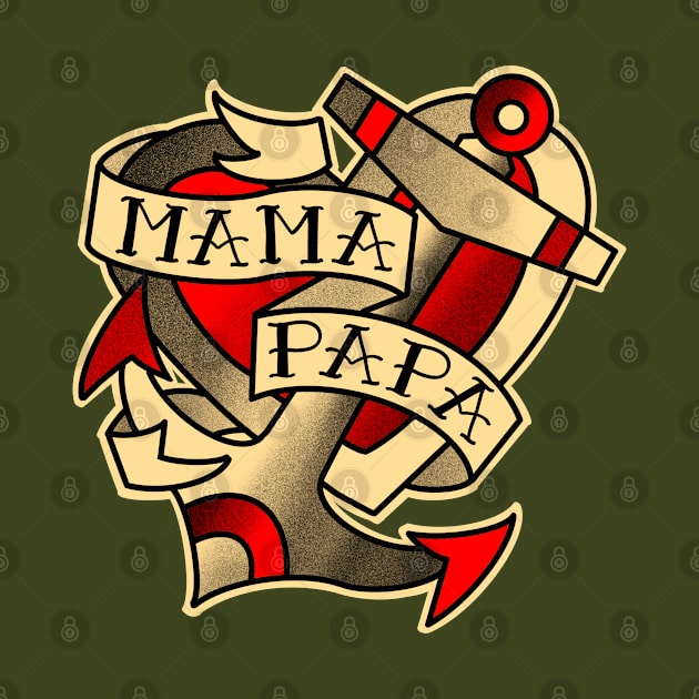 mama papa, anchor and heart , tattoo style by weilertsen