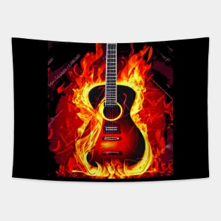 Guitar on fire flame music Tapestry