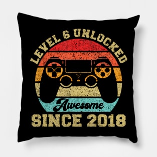 Level 6 Unlocked Awesome Since 2018 Gaming 6Th Birthday Pillow