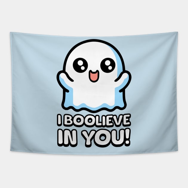 I Boolieve In You! Cute Motivational Ghost Pun Tapestry by Cute And Punny