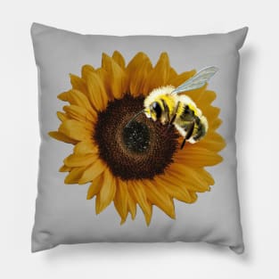 Save the Bees - realism sunflower and bee Pillow