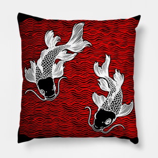 Double Koi Fish Great Wave Tattoo Pillow